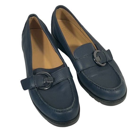 Hotter Comfort Concept Navy Leather Slip On Low Wedge Casual Shoes Sz US 9 - Picture 1 of 11